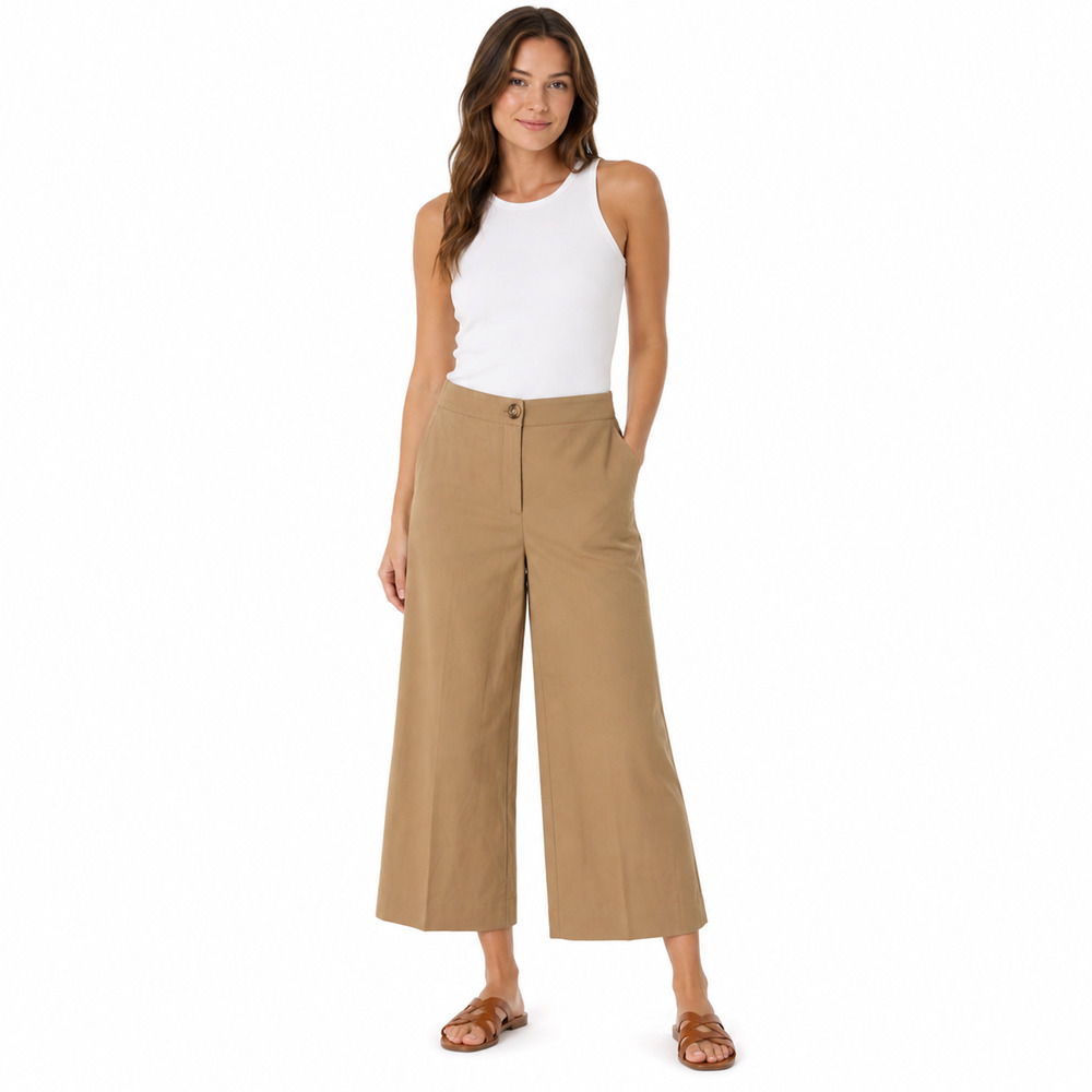 Ann Taylor The Wide Leg Crop Brown Flat Front Career Pants High Rise NWT sz 4